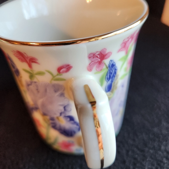 4 Lenox Porcelain Flowers Tea Cups Coffee Garden Glass Set - Picture 10 of 11